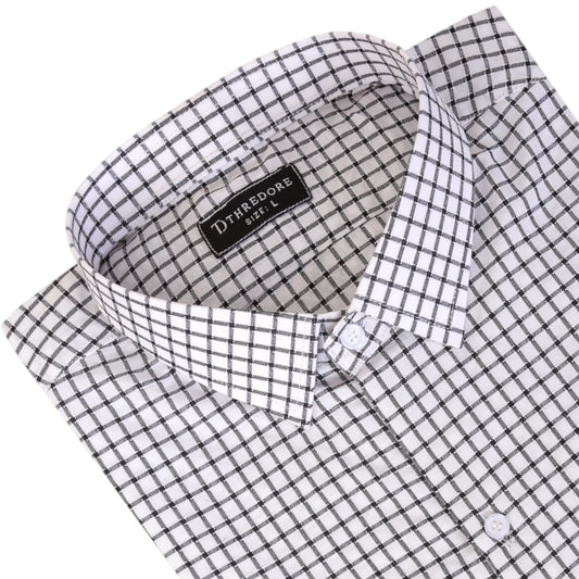 White Formal Shirt with Black Grid Checks for Men