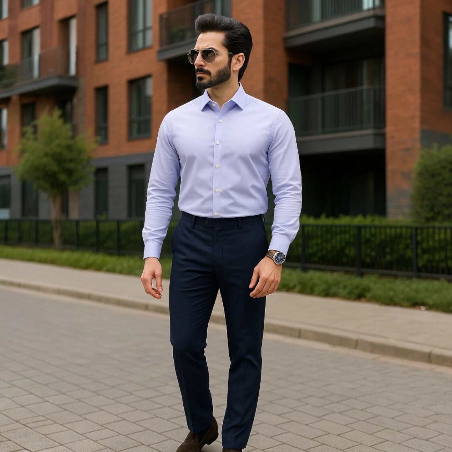 Light Blue Self Textured Formal Shirt