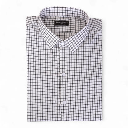 White Formal Shirt with Black Grid Checks for Men