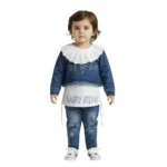 Girls denim top with white inner shirt and denim jeans outfit