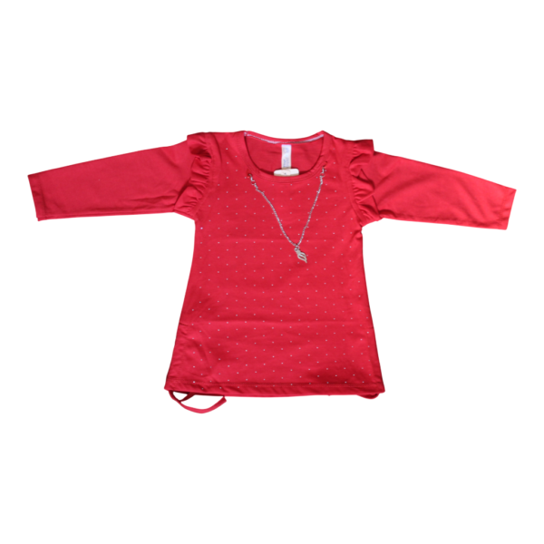 Girls red cotton top with blue denim jeans outfit