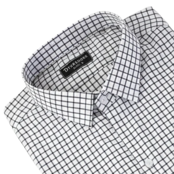 Men’s white and black checkered formal shirt folded display