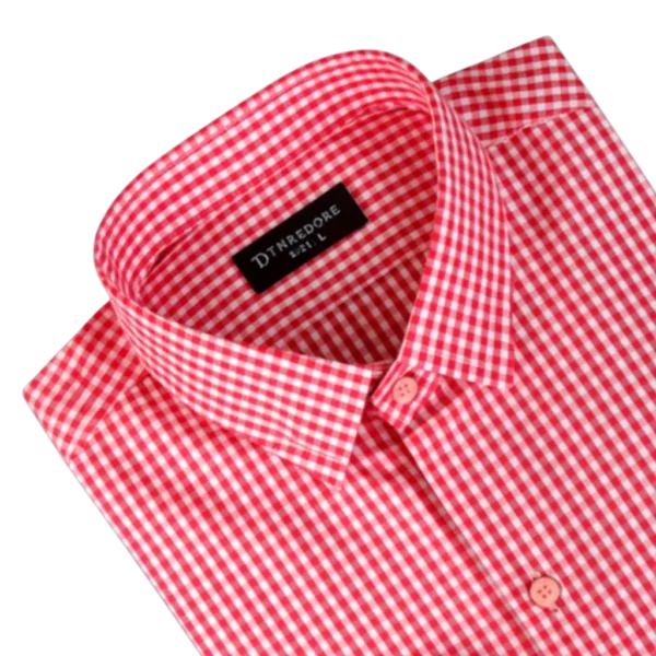 Men’s red and white checkered formal shirt folded display