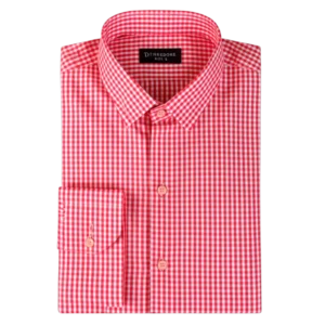 Men’s red and white checkered formal shirt folded display