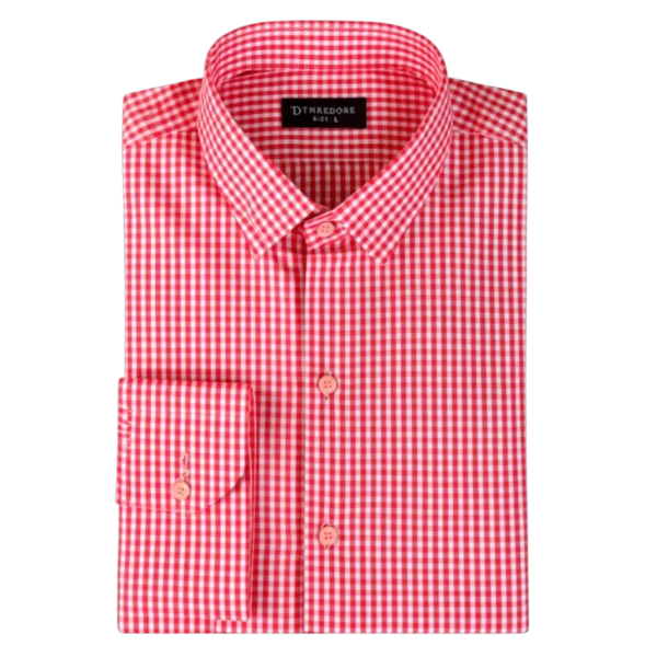 Men’s red and white checkered formal shirt folded display