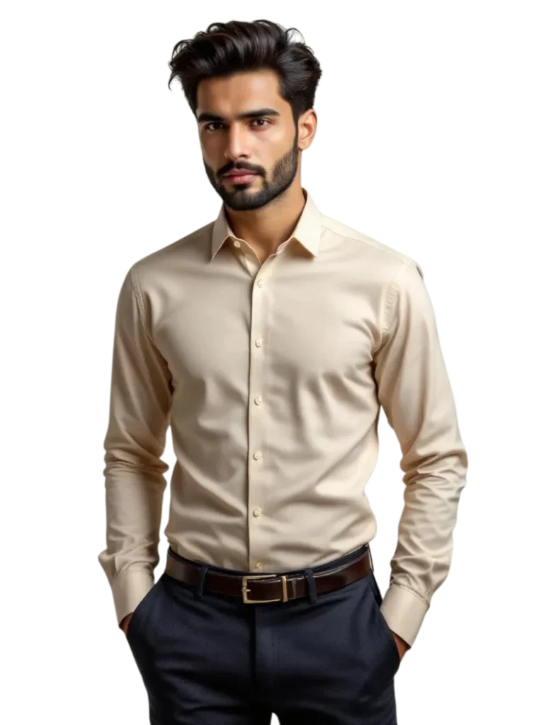 Thredore's formal plain shirt in beige color