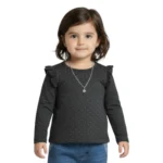 Girls black cotton top with blue denim jeans outfit