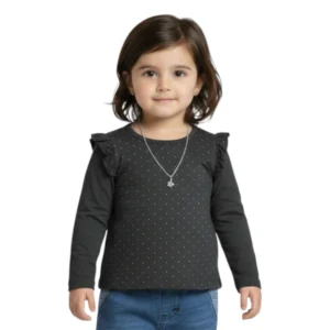 Girls black cotton top with blue denim jeans outfit