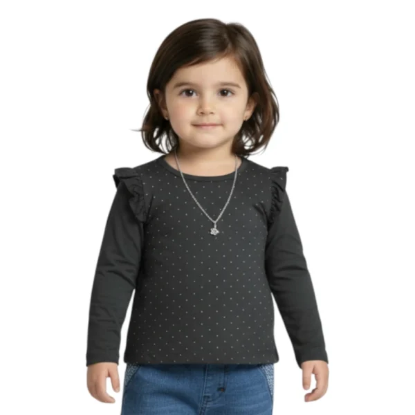 Girls black cotton top with blue denim jeans outfit