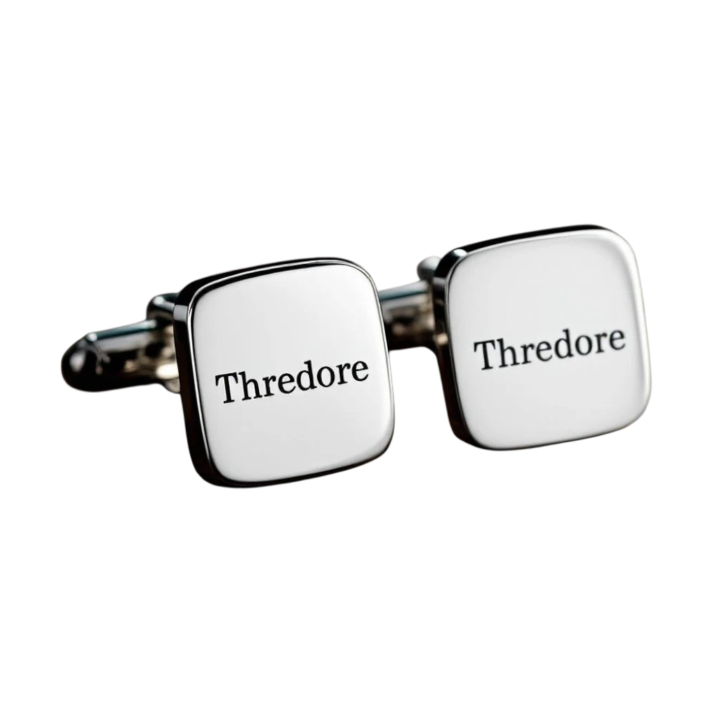 Squared Cufflinks and the brand name Thredore is written on them