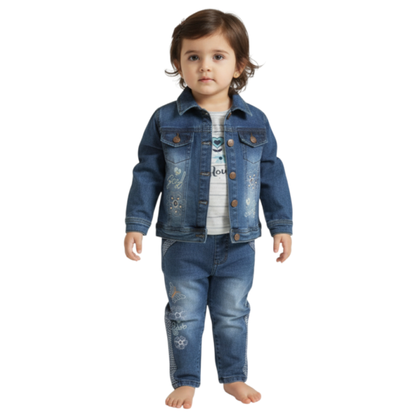 Girls denim jacket, t-shirt and jeans 3-piece outfit set