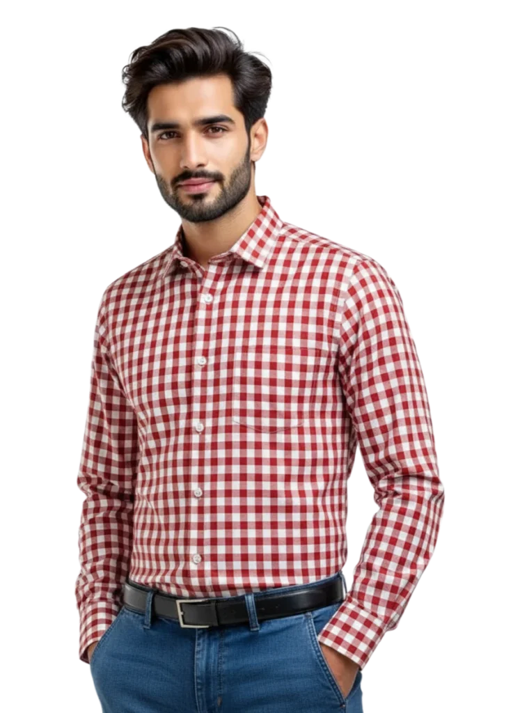 Red & white ghingham checkered shirt